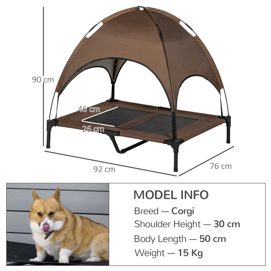 PawHut Raised Dog Bed Waterproof Elevated Pet Cot with Breathable Mesh UV Protection Canopy Coffee, for Large Dogs, 92 x 76 x 90cm