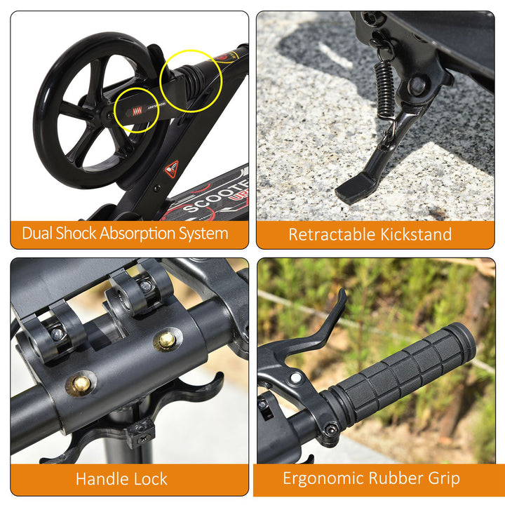 Kick Scooter, Folding 2 Wheel Scooter for 14+ Teens Adults, with Dual Brake System, Dual Suspension, 230mm Big Wheels, 3 Adjustable Handlebar, up to 100KG, Black