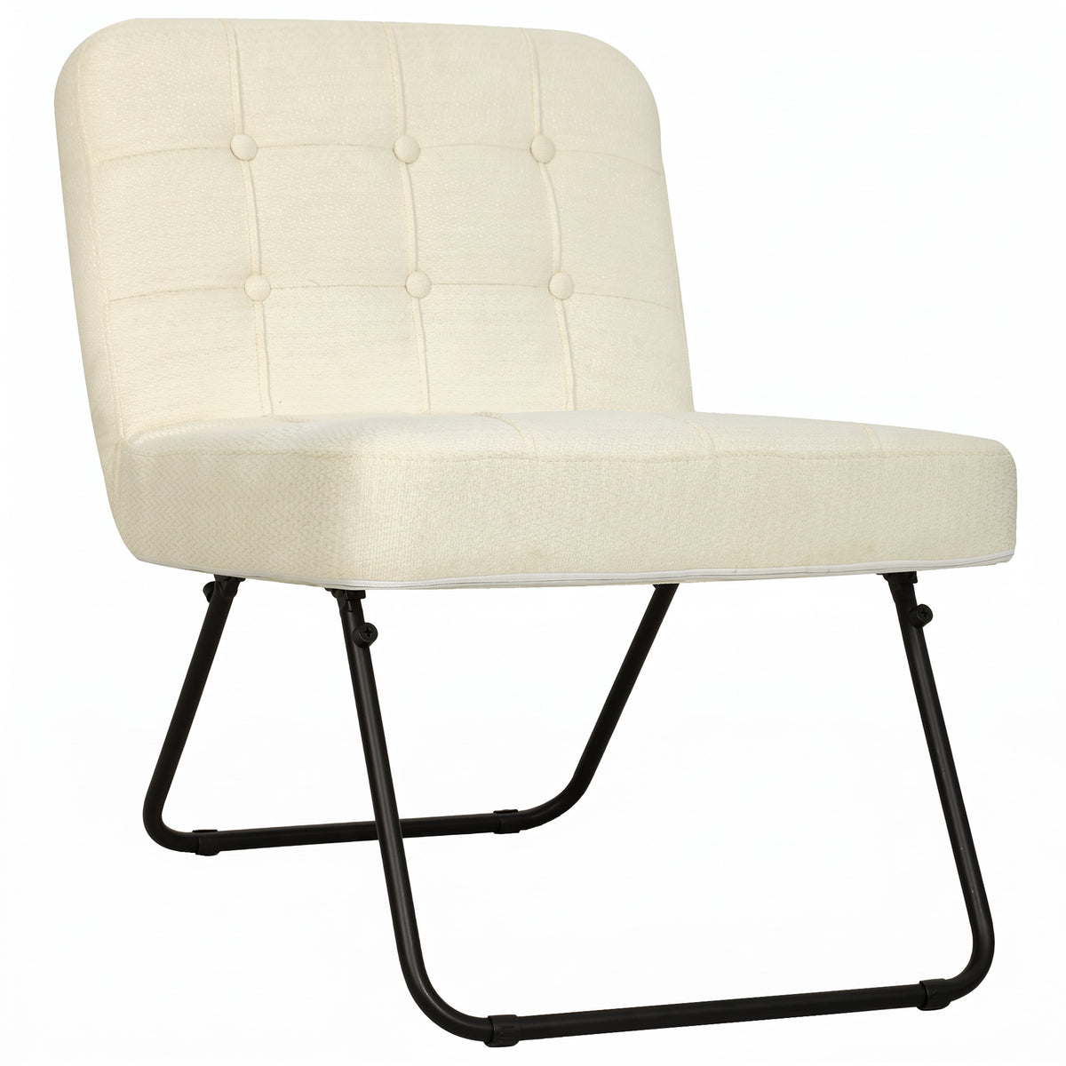 Modern Accent Chair, Foldable Chenille Upholstered Lounge Chair with - Cream