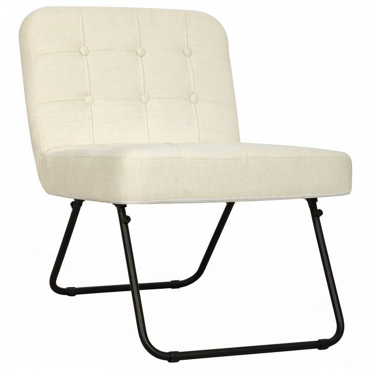 Modern Accent Chair, Foldable Chenille Upholstered Lounge Chair with - Cream