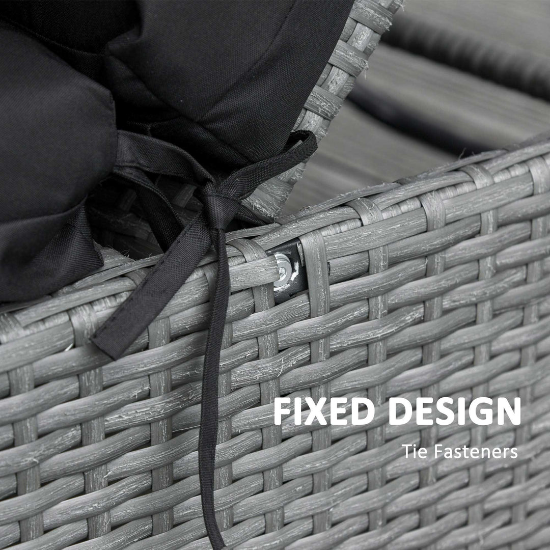 Set of 2 Sun Lounger Cushions, Replacement Cushions for Rattan Furniture with Ties, 196 x 55 cm, Black
