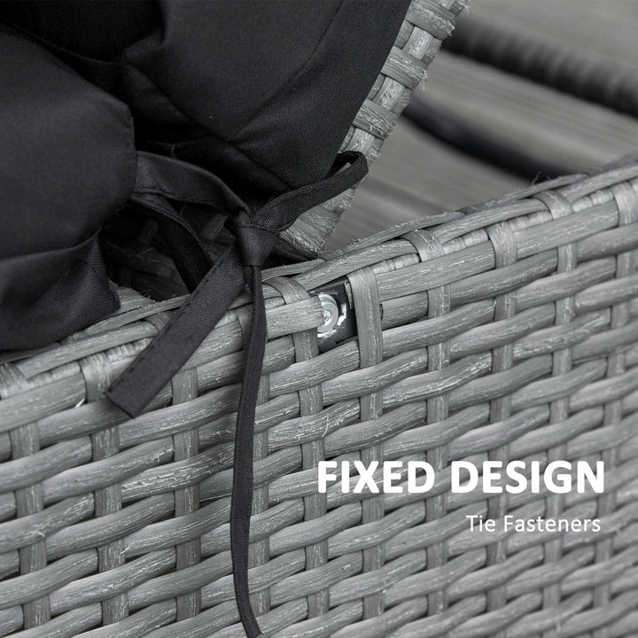 Set of 2 Sun Lounger Cushions, Replacement Cushions for Rattan Furniture with Ties, 196 x 55 cm, Black