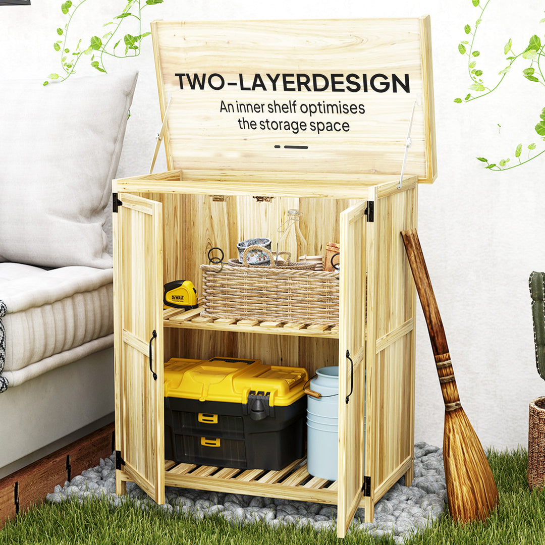 43 x 74cm Fir Wood Shed, with Metal Worktop - Natural Finish