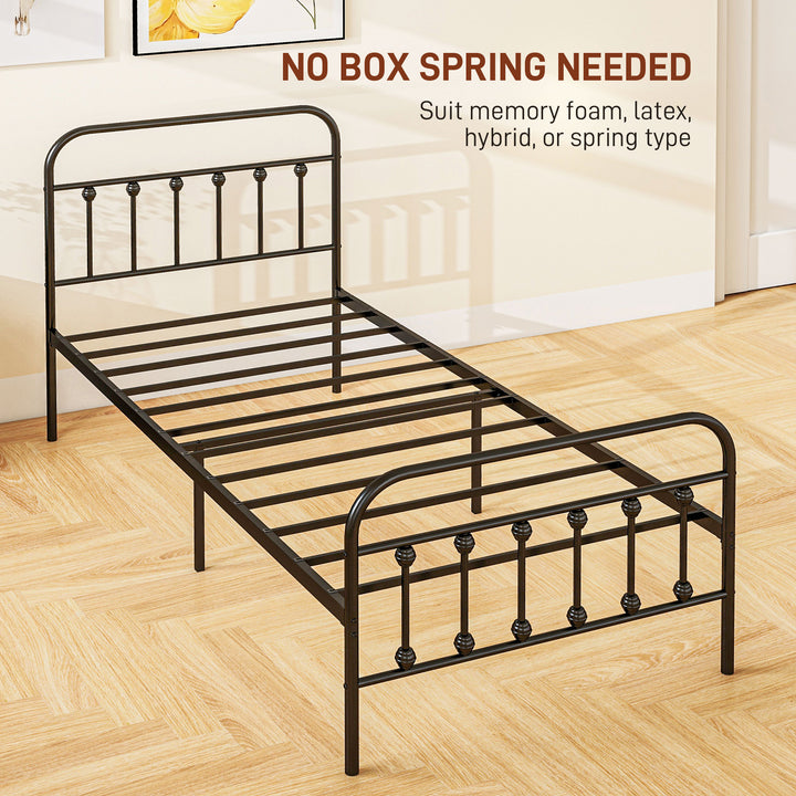 HOMCOM 3ft Single Platform Bed Frame with Underbed Storage Tall Headboard Steel Slat No Box Spring Needed Easy Assembly Black