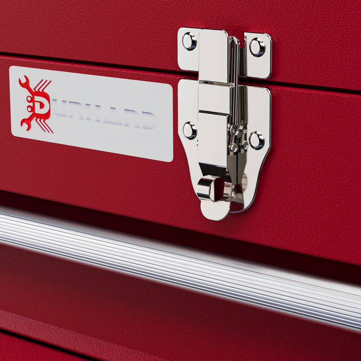 Lockable Metal Tool Box, 4 Drawer Tool Chest with Latches, Handle, Ball Bearing Runners, Red
