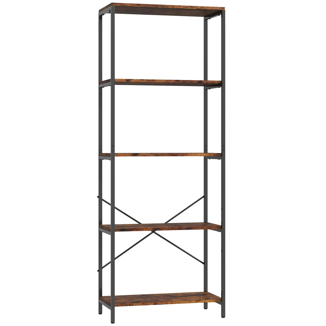 MCL 5-Tier Bookshelf, Industrial Bookcase with Metal Frame - Rustic Brown and Black