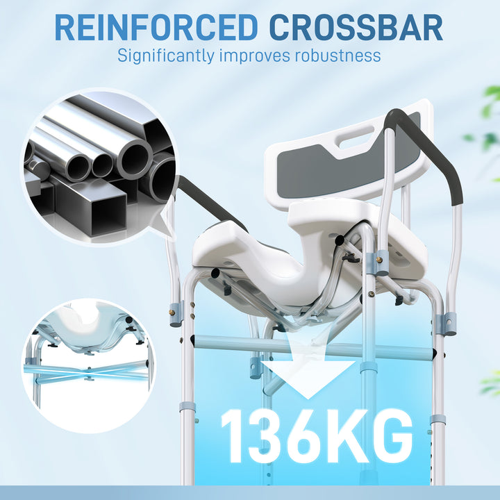 Shower Chair with Upgraded U-shaped Seat and Reinforced Crossbars, Height Adjustable Padded Bath Chair with Non-slip Feet for Elderly Seniors Disabled Handicap, Tool-Free Assembly, Grey