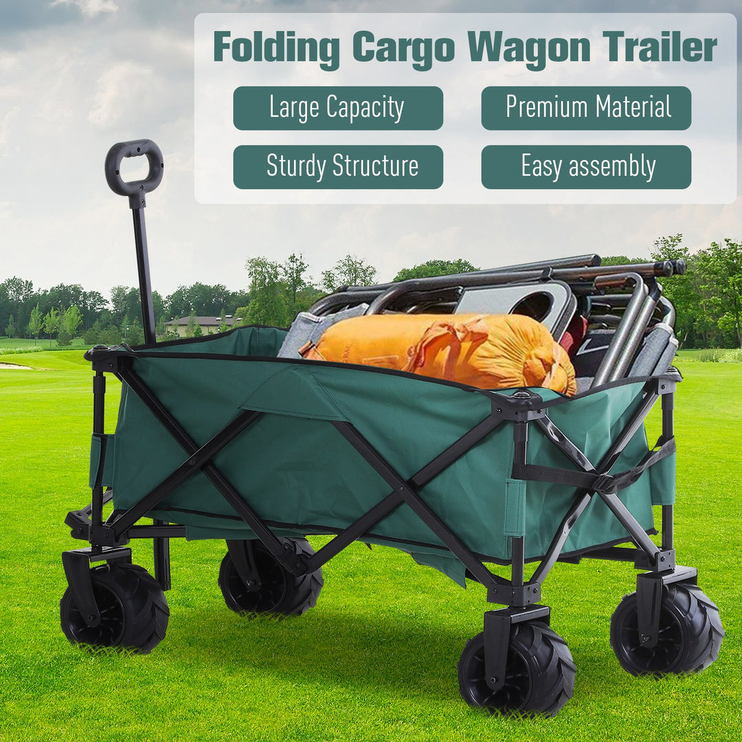 Outsunny Folding Cargo Wagon Trailer, Outdoor Pull Along Cart for Beach Garden with Telescopic Handle, Anti-Slip Wheel, Green | Aosom UK