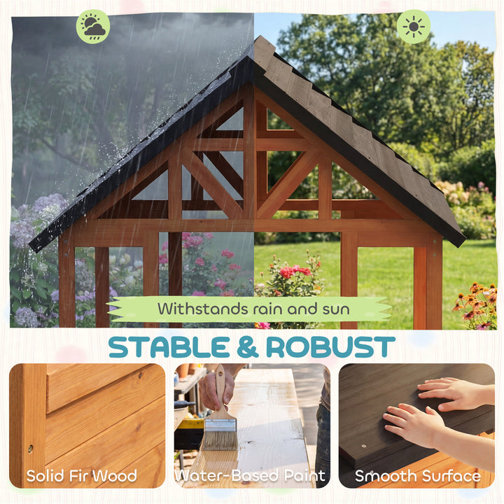 Wooden Playhouse Playhouse for Kids with Table, Benches, Sink Table, W