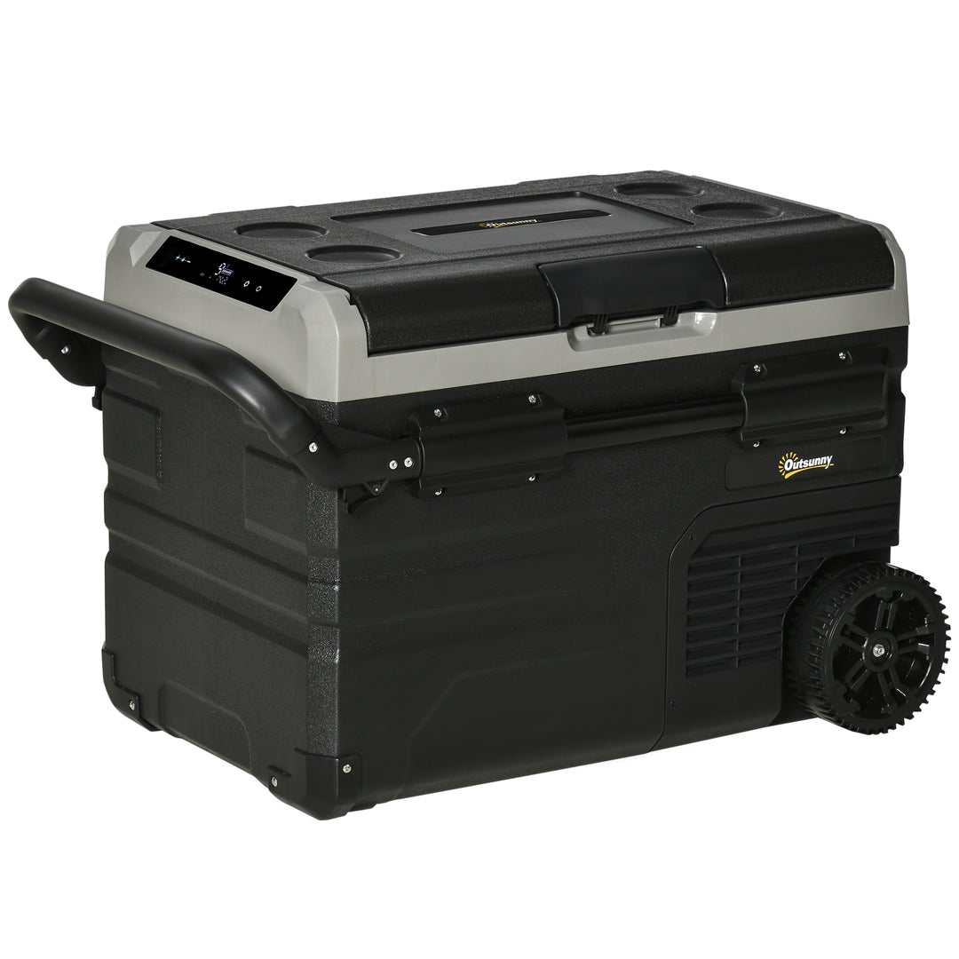 40L Car Refrigerator, Portable Compressor Cooler Box, Fridge Freezer w/ Inner LED Light, Foldable Handles, Cup Holders, 12/24V DC and 110-240V AC for Campervan RV Boat Travel Down to -20℃