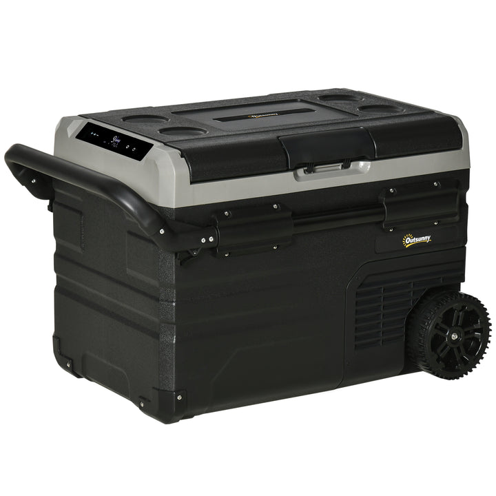 40L Car Refrigerator, Portable Compressor Cooler Box, Fridge Freezer w/ Inner LED Light, Foldable Handles, Cup Holders, 12/24V DC and 110-240V AC for Campervan RV Boat Travel Down to -20℃