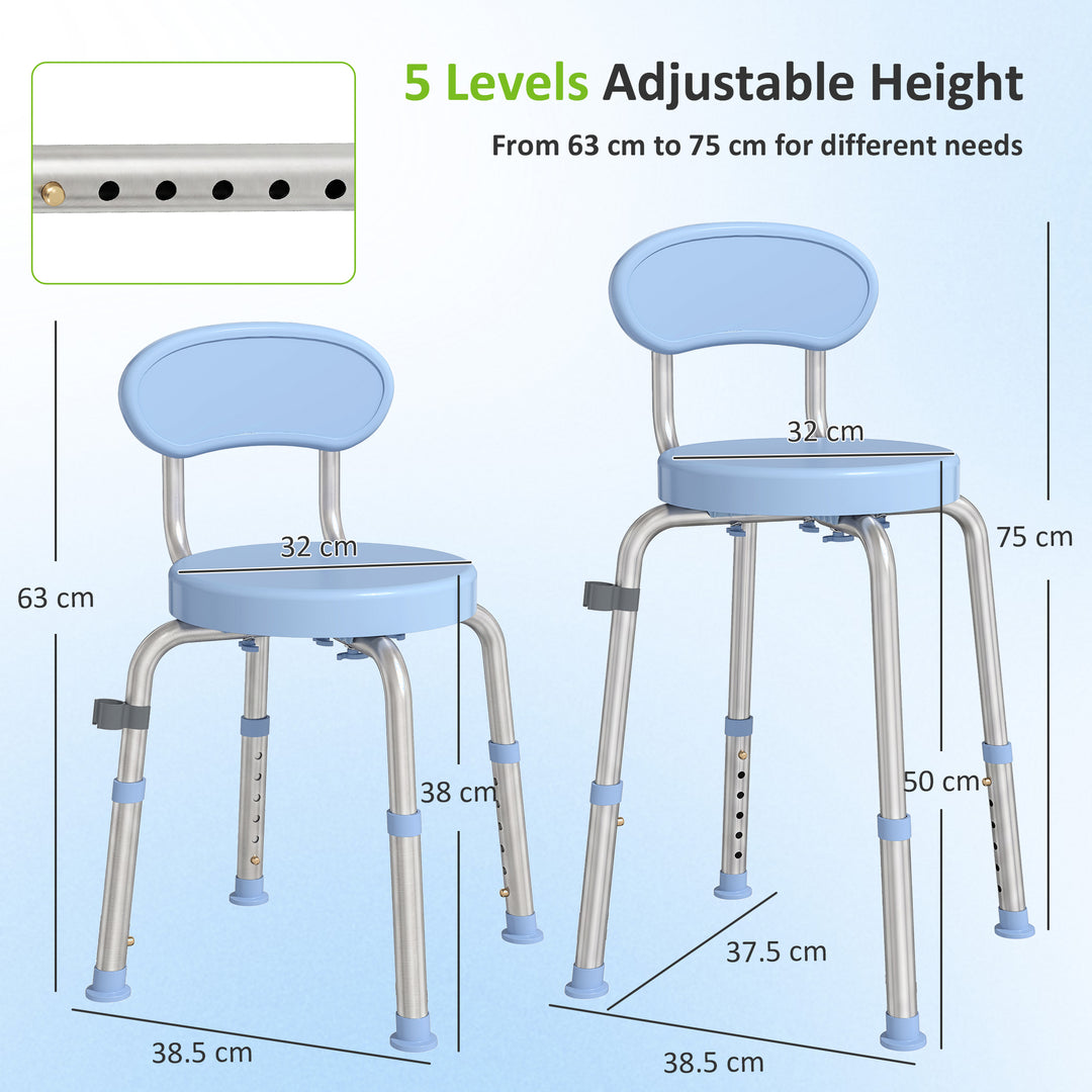 360° Swivel Shower Stool with Aluminium Frame, 5-Level Adjustable Heig