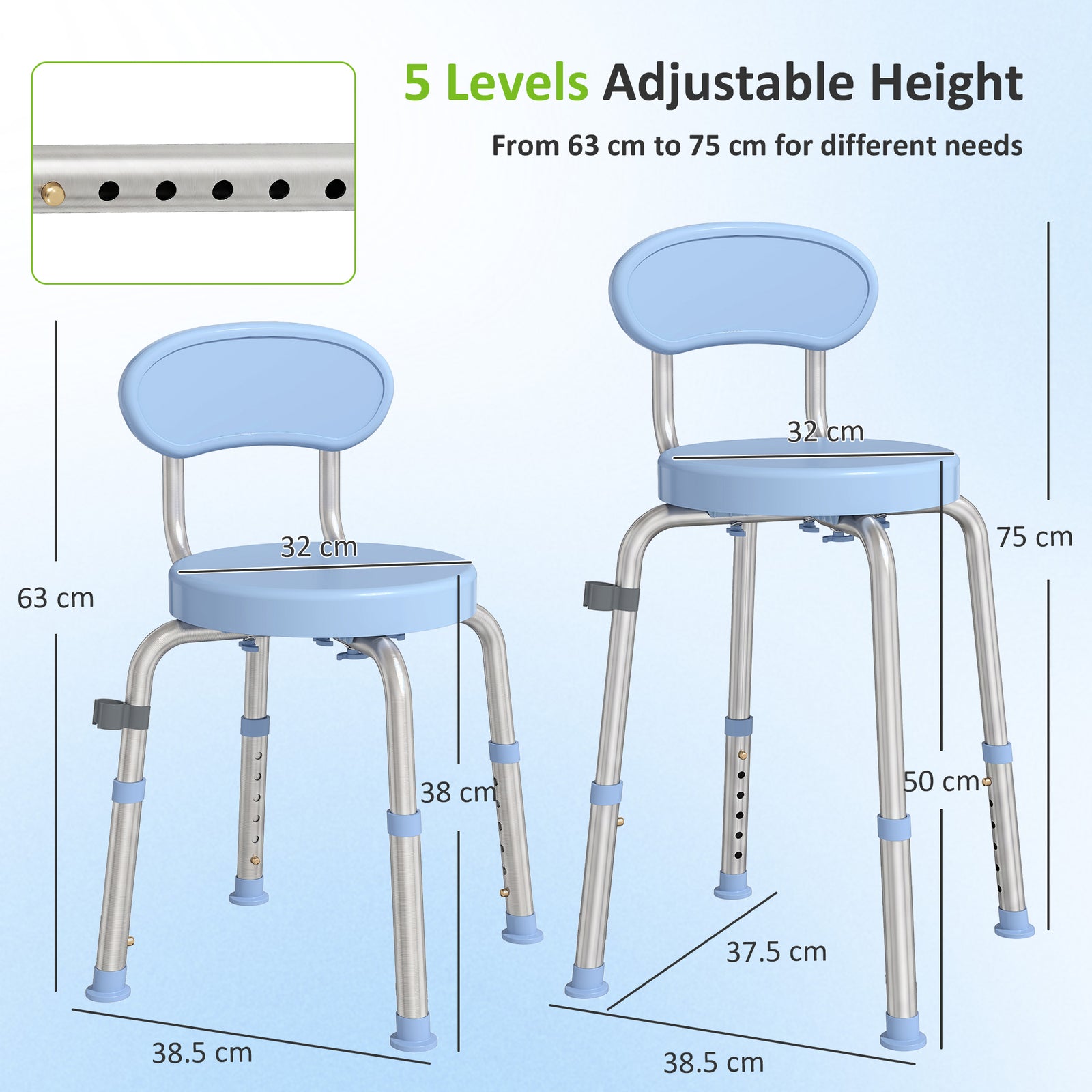 360° Swivel Shower Stool with Aluminium Frame, 5-Level Adjustable Heig