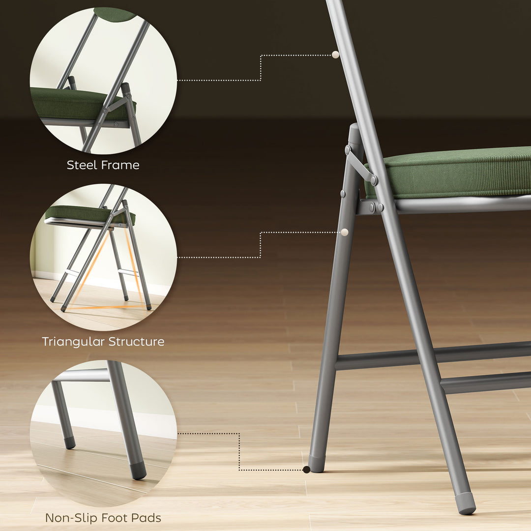 Set of Four Folding Corduroy Seat Chairs - Green