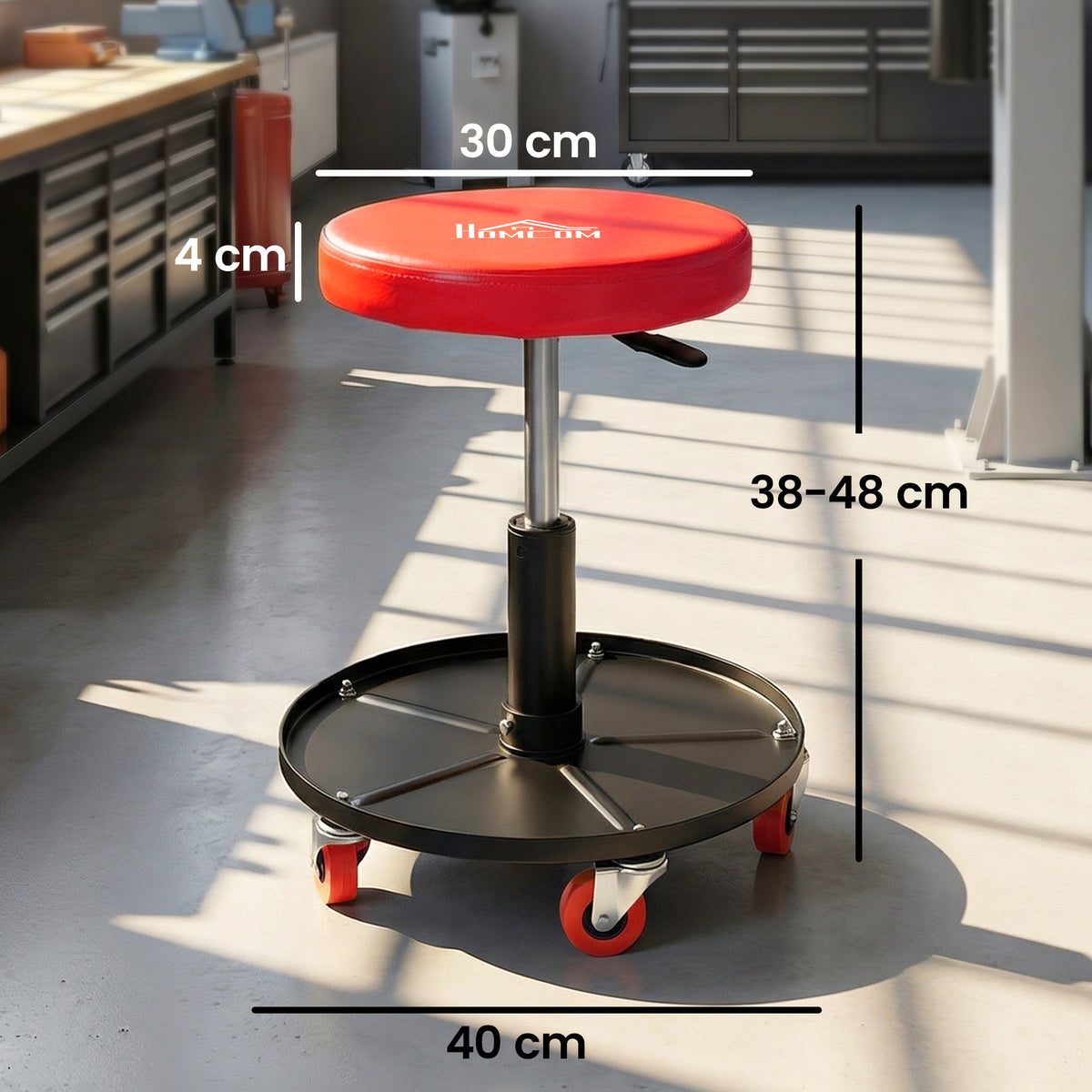 Rolling Mechanical Stool, Pneumatic Adjustable Workshop Stool with Too