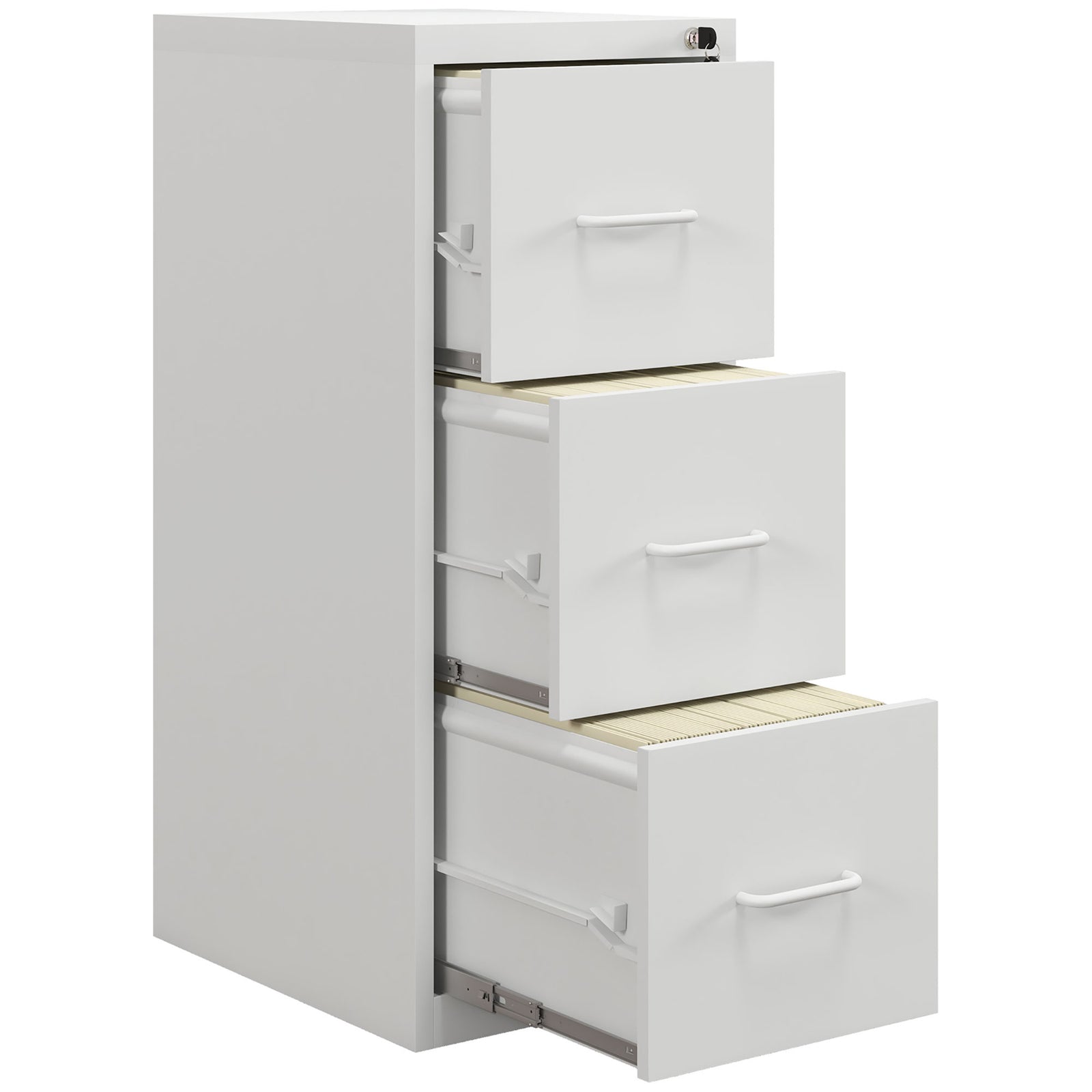 Three-Drawer Modern Steel Filing Cabinet - Cream