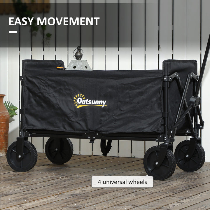 120L Festival Trolley on Wheels, Folding & Compact Camping Trolley Cart with Adjustable Handle for Garden, Beach, Fishing, Black
