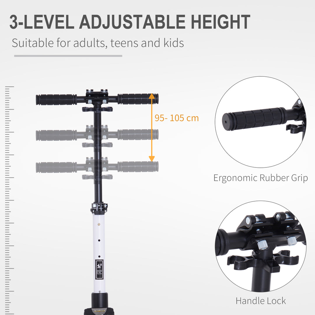 HOMCOM Folding Kick Scooter Hight-Adjustable Urban Scooter w/ Rear Brake, Double Shock Absorption System & 2 Big Wheels, For 14+ Teens Adult, White