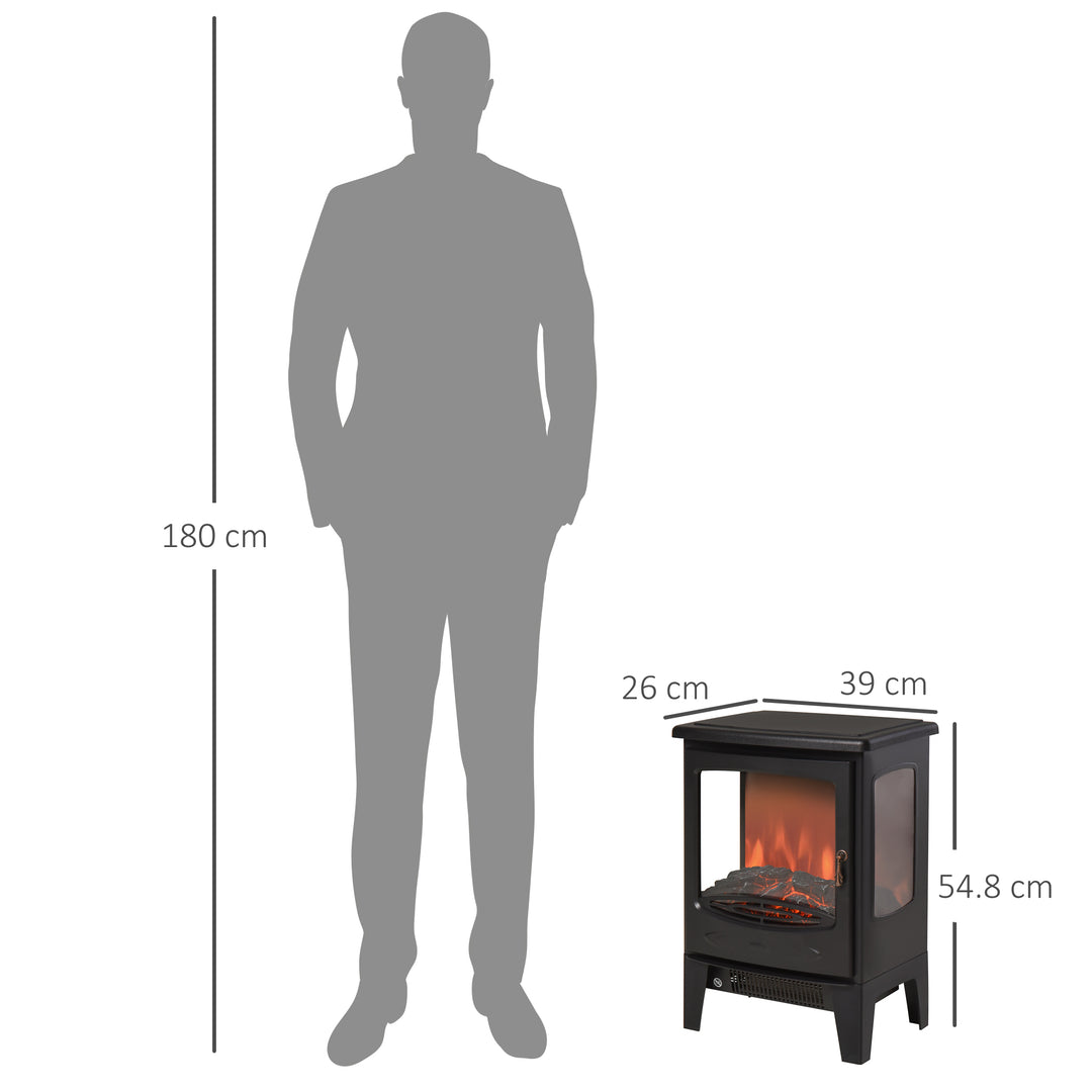 900W/1800W Freestanding Electric Fireplace Room Heater w/ Adjustable Artificial Flame Tempered Glass Safe Home Warmth Retro Faux Fire