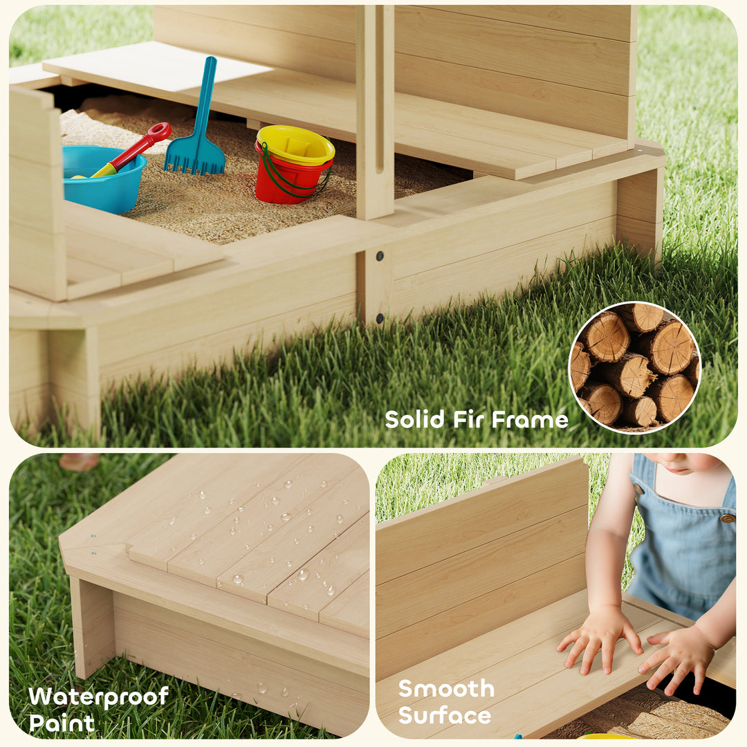 Kids Square Wooden Sandpit, Children Sandbox Outdoor Playset