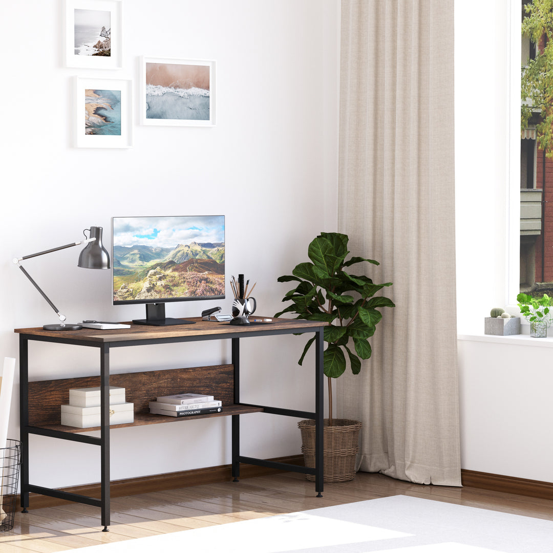 Computer Desk with Storage Shelf, 120 x 60cm Home Office Desk with Metal Frame, Study Table, Easy Assembly, Rustic Brown