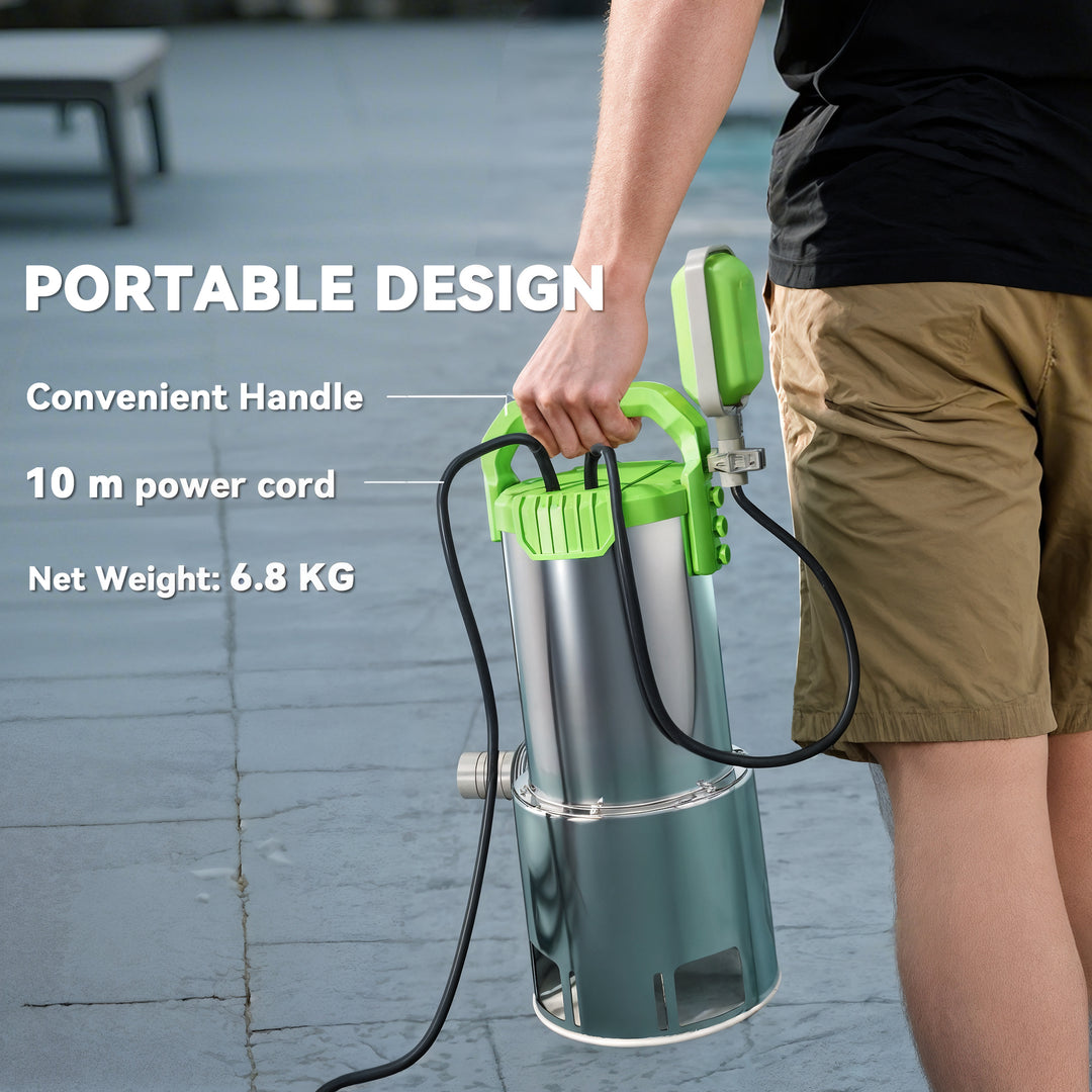 1100W Submersible Water Pump for Dirty/Clean Water, 18500L/H Electric Sump Pump with Float Switch, Drain Water from Garden Pond, Hot Tub, Ditches, Portable and Lightweight, Green