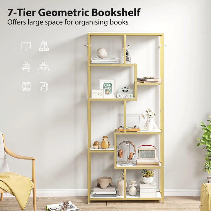 MCL Seven-Tier Geometric Bookcase - White/Gold Tone