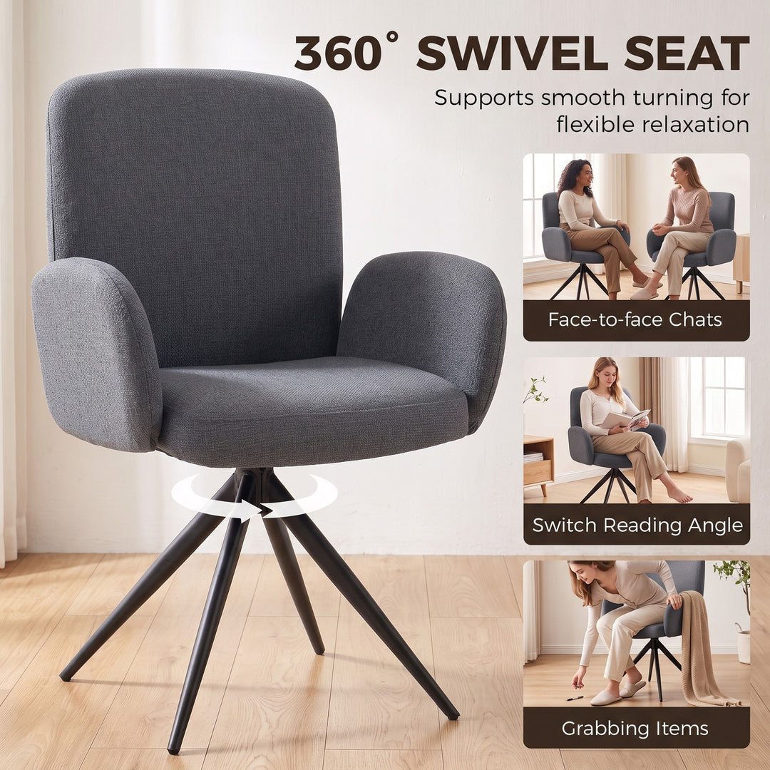 Swivel Accent Chair, Upholstered Linen-Look Armchair with Curved - view 4