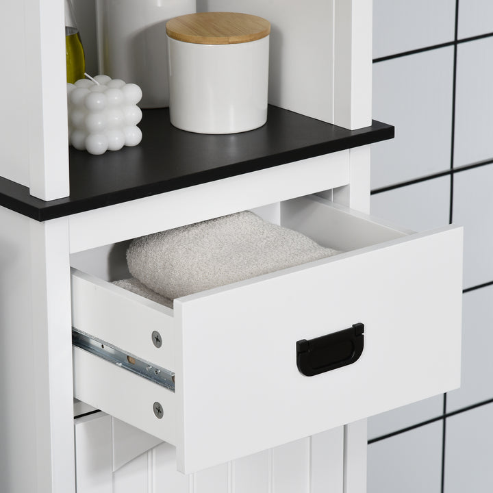 Kleankin Bathroom Bastion: Tall Slim Storage Cabinet with Adjustable Shelves & Drawer, White | Aosom UK