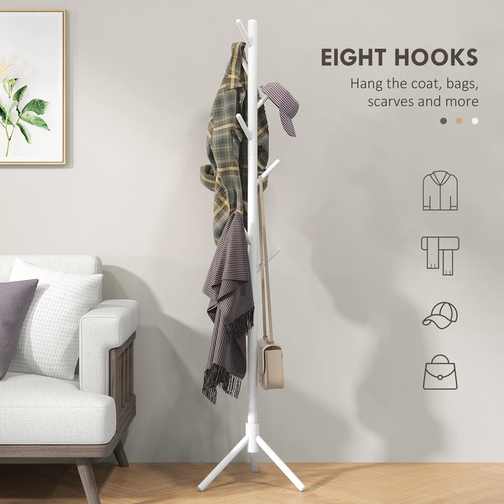 HOMCOM Eight-Hook Wooden Coat Rack - White | Aosom UK