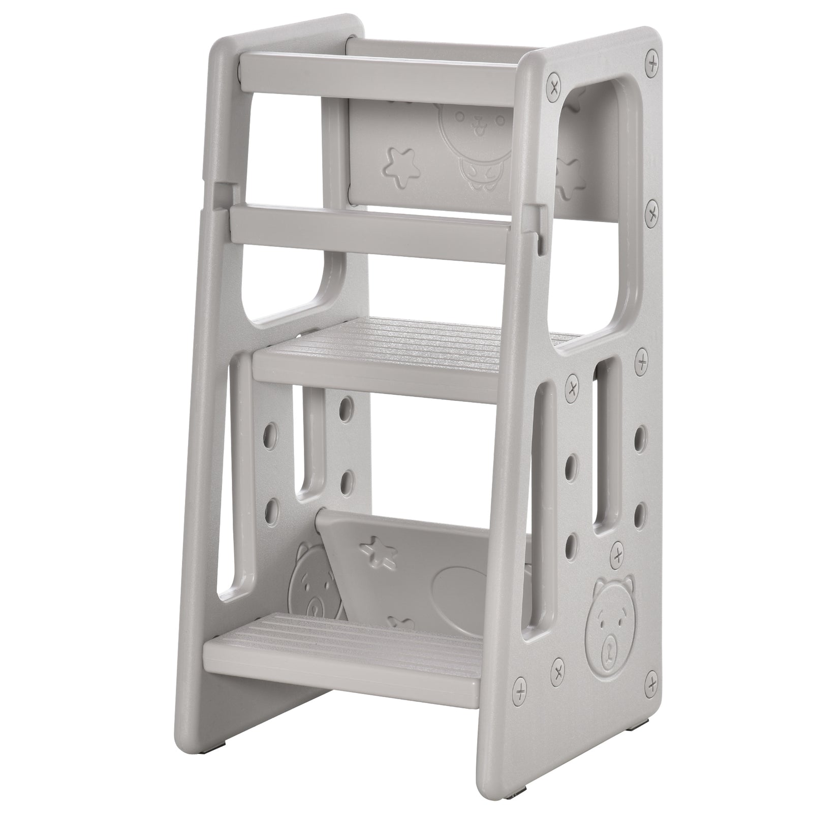 Kids Step Stool, with Adjustable Platform and Non-Slip Mat – Grey
