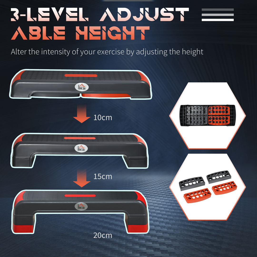 MCL Aerobic Step, 10cm, 15cm & 20cm Height Adjustable Exercise Stepper for Exercise Workout, Nonslip Step Board Great for Home & Office, Grey and Red