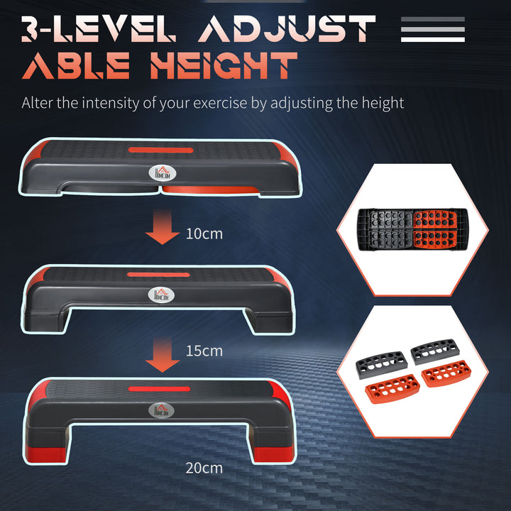 MCL Aerobic Step, 10cm, 15cm & 20cm Height Adjustable Exercise Stepper for Exercise Workout, Nonslip Step Board Great for Home & Office, Grey and Red