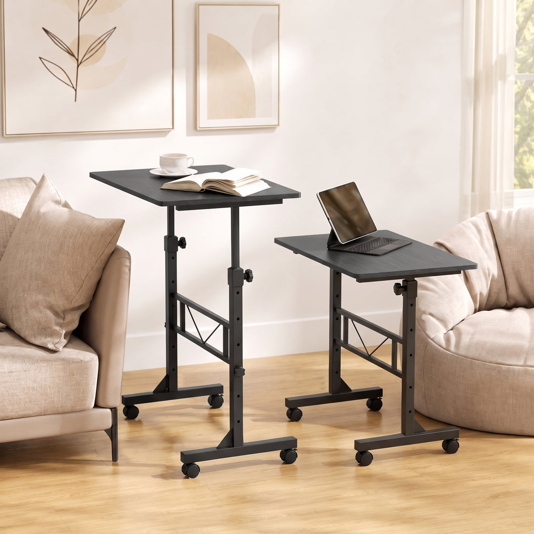 Overbed Table Adjustable Height Sofa Side Table with Wheels 80 x 40 cm - view 2