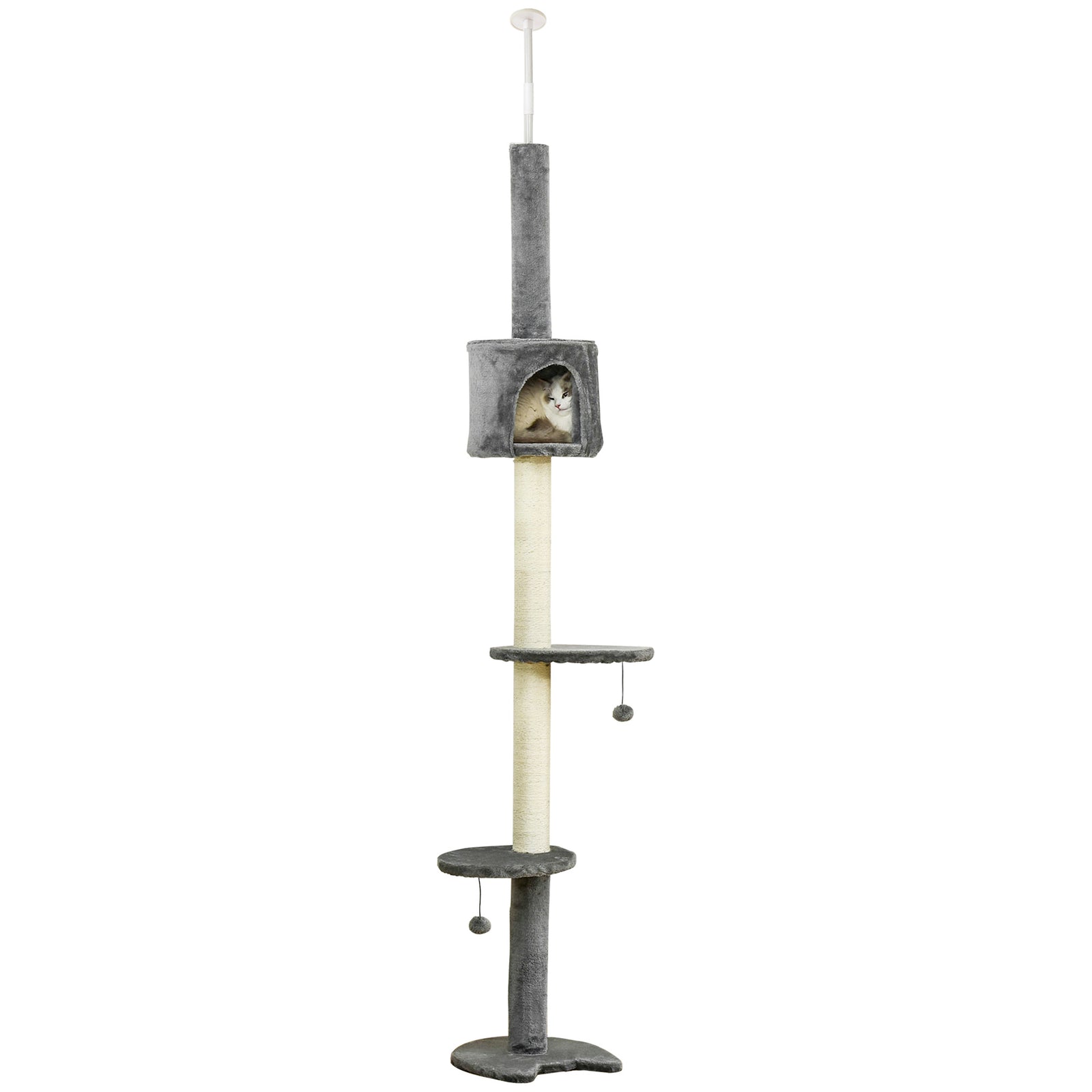 Floor to Ceiling Cat Tree for Indoor Cats, Kitten Tower, Condo, Multi-Layer Activity Center, Indoor Pet Play House with Solid Scratching Post Hanging Balls, Light Grey
