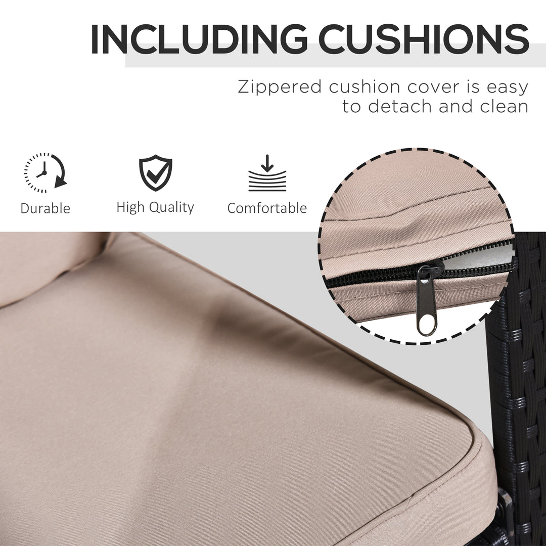 MCL 3 Pieces Rattan Garden Rocking Chair Set, Outdoor Rocking Bistro Set w/ 2 Cushioned Armchair and Glass Top Two-tier Coffee Table, Black