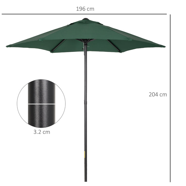 Outsunny Patio Parasol, 2m Outdoor Sun Shade Umbrella with 6 Durable Ribs for Garden, Balcony, Green