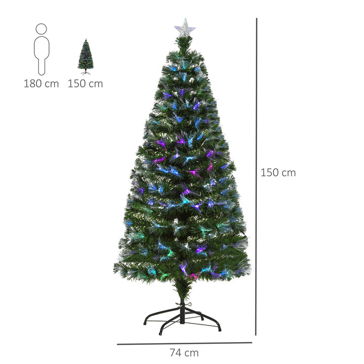 5FT Multicoloured Artificial Christmas Tree w/ Fibre Optic Lights Pre-Lit Modes Metal Stand Star Holder Home Seasonal Decoration