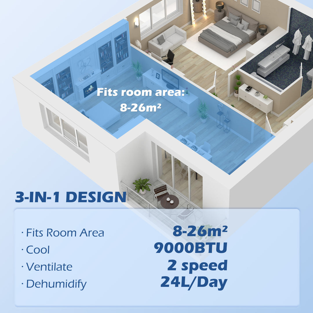 7,000 BTU Mobile Air Conditioner for Room up to 26m², with Dehumidifier, 24H Timer, Wheels, Window Mount Kit