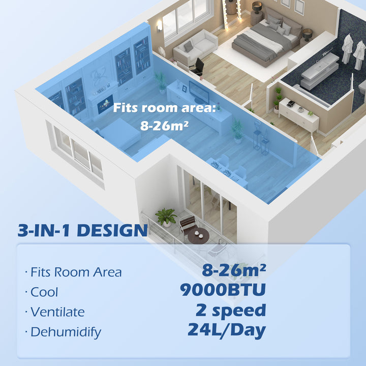 7,000 BTU Mobile Air Conditioner for Room up to 26m², with Dehumidifier, 24H Timer, Wheels, Window Mount Kit