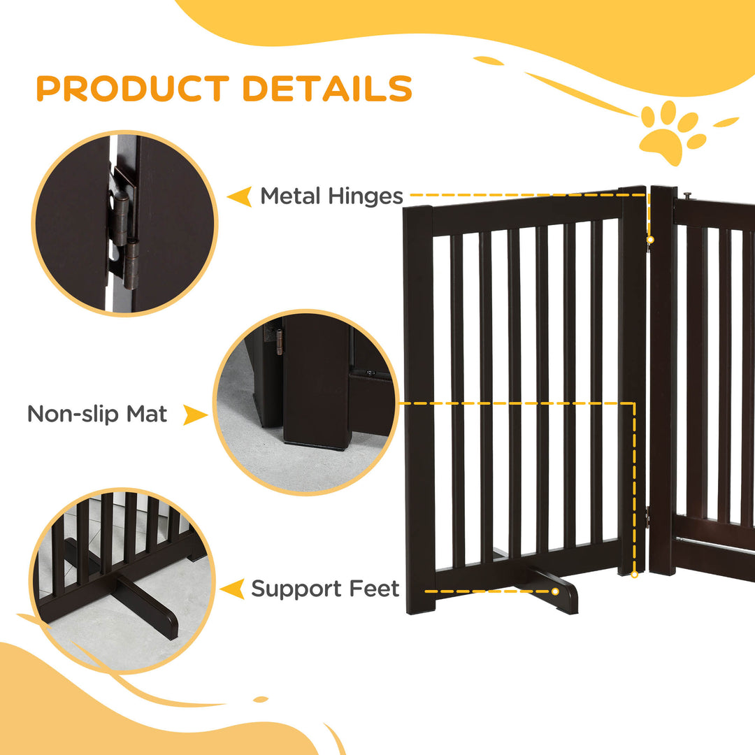 Freestanding Dog Gate, Foldable Pet Fence, Indoor Barrier, Stair Gate with Support Feet, 155 x 76 cm, Brown