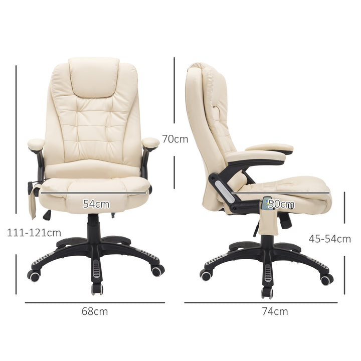 6-Point Massage Office Chair with Seat Heated for Home Office, PU Leather High Back Executive Desk Chair with Adjustable Height and 360° Swivel for Work Study, Beige