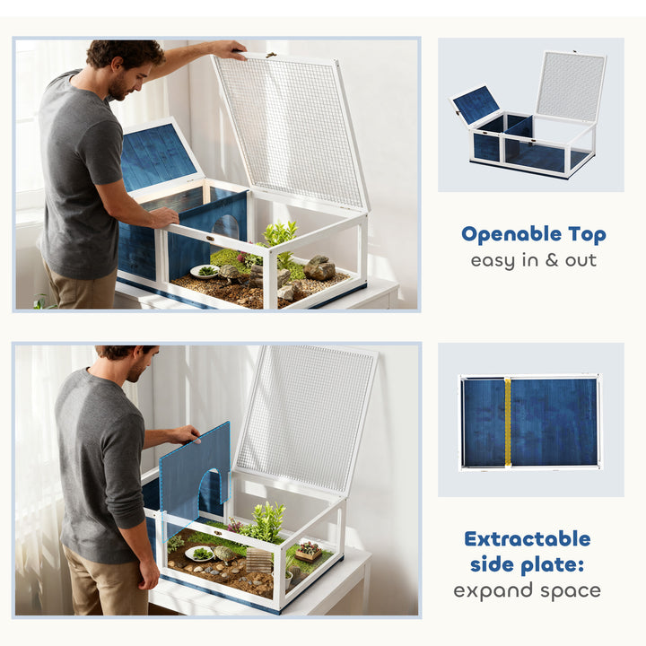 Tortoise House, Small Reptile Wooden House, with Mesh Roofs, Side Pane