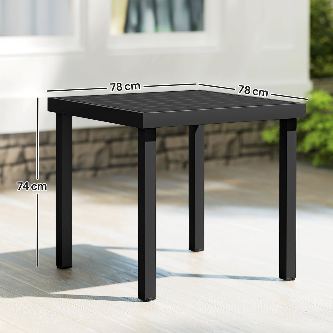 78 cm Garden Dining Table for 4 People, Square Outdoor Coffee End Side Table with Aluminium Legs, Natural Wood Finish