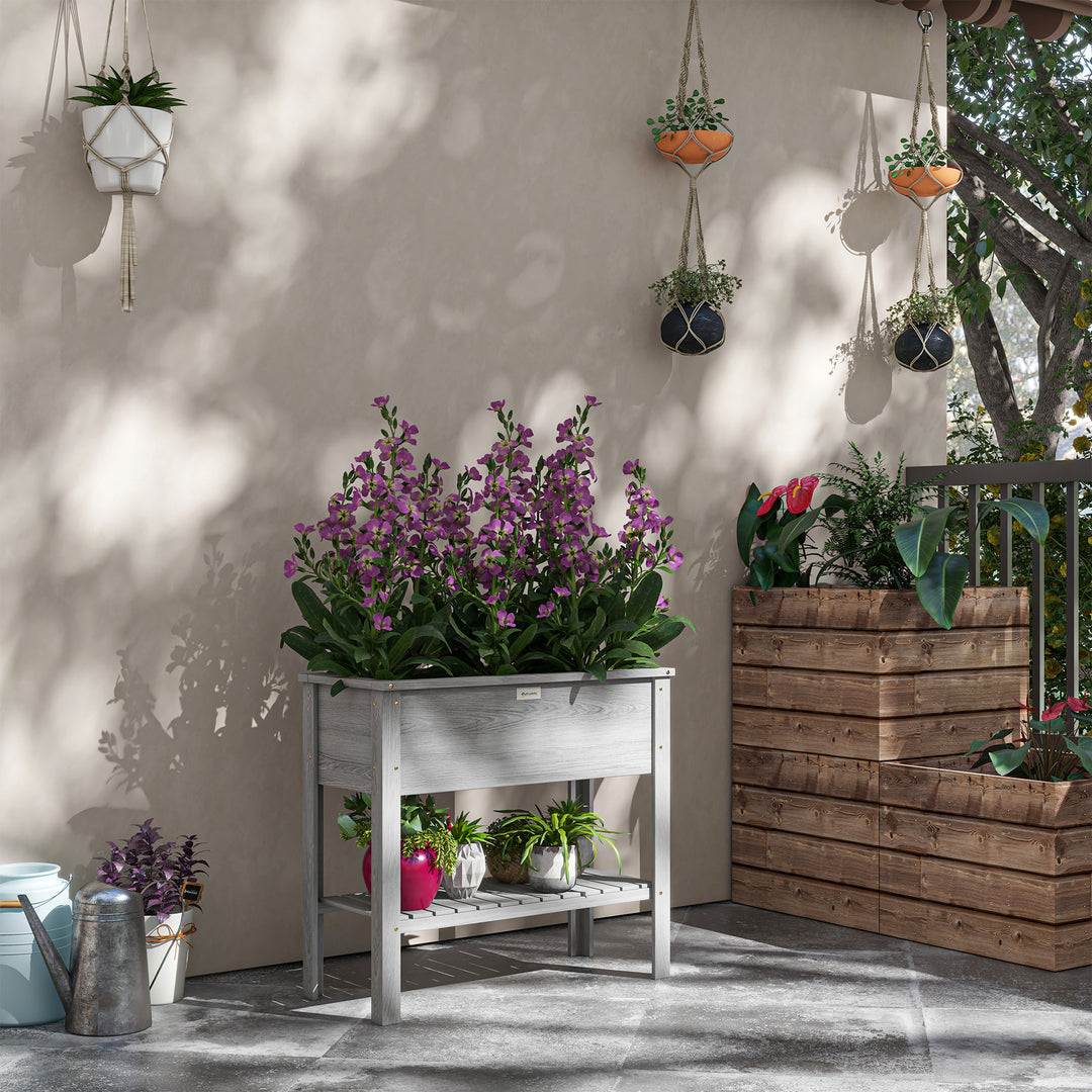 Wooden Raised Garden Bed, Elevated Planter Box with Storage Shelf and 