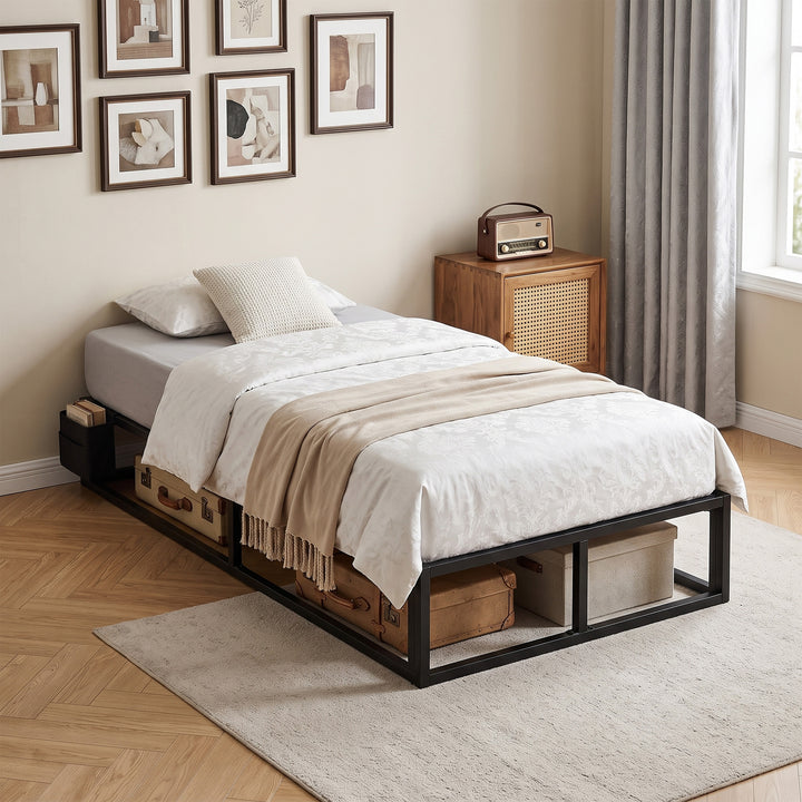 12 Slats Metal Platform Bed Frame, 3ft Single Bed Frame with Storage B