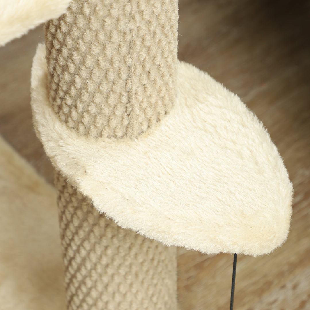 4-step Pet Stairs with Scratching Posts, Platforms, Toy Ball, Beige
