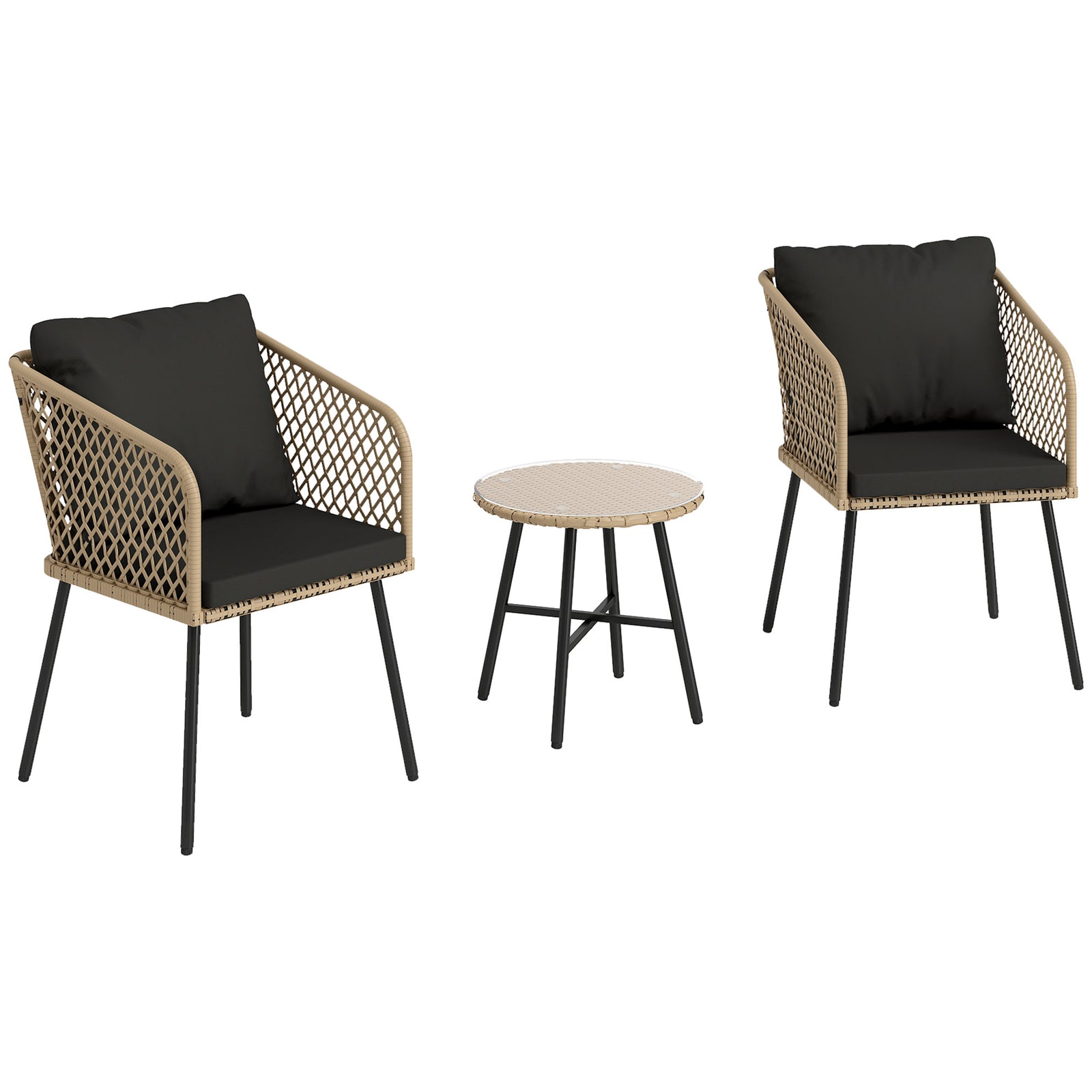 Three-Piece Cut-Out Rattan Chair and Table Set - Brown/Black