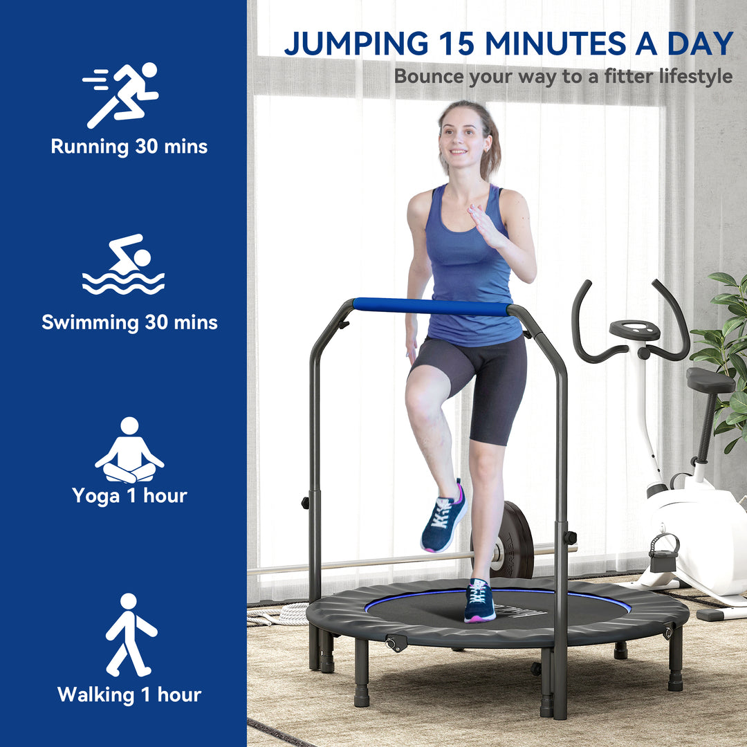 48" Foldable Mini Fitness Trampoline, with Adjustable Foam Handle, Blue