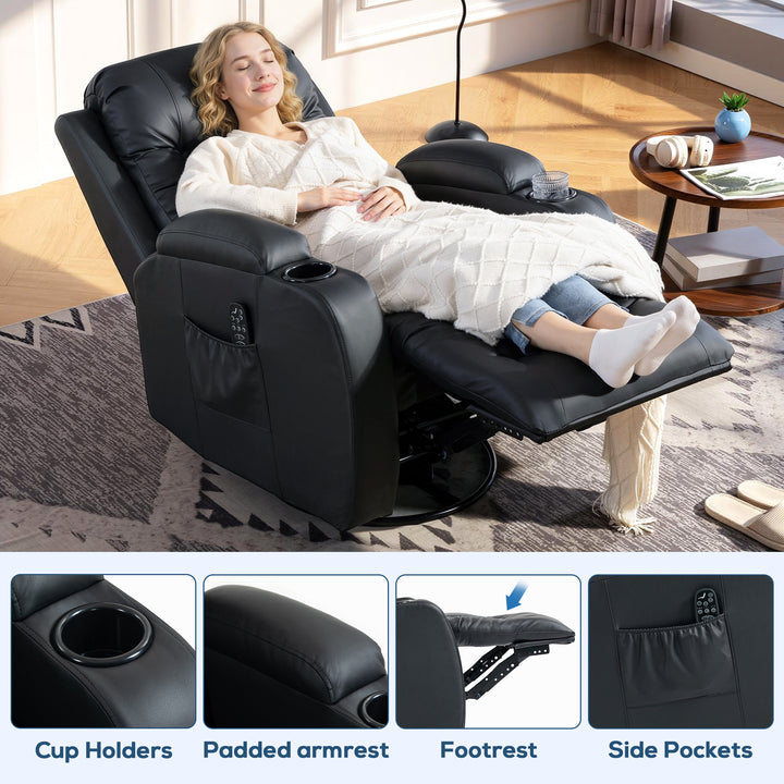 PU Leather Recliner Chair, Recliner Armchair with Extended Footrest, C